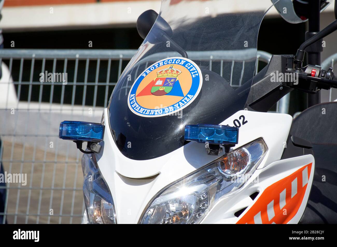 proteccion civil civil defence vehicle ayuntamiento de yaiza spanish response moped scooter local Lanzarote canary islands spain Stock Photo