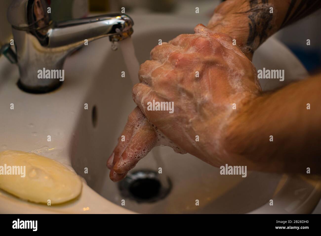 Wash hands with soap, wash hands under running water with soap Stock ...