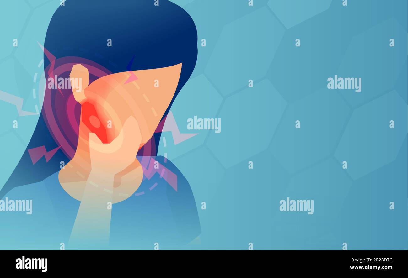 Vector of a young woman toothache, pain, red zone of inflammation Stock Vector