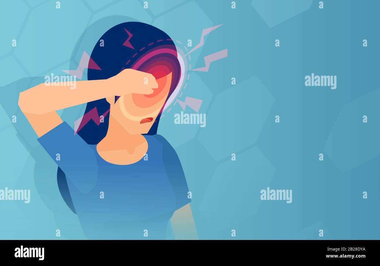 Vector of a young woman with a headache sinus pain Stock Vector