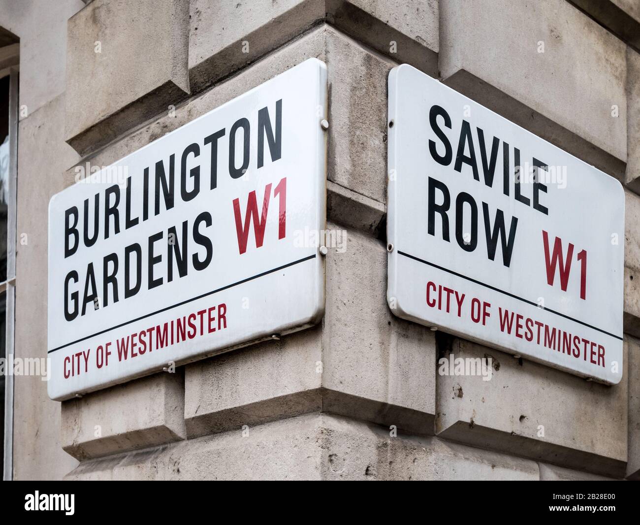 Burlington Gardens and Savile Row corner, London, UK Stock Photo