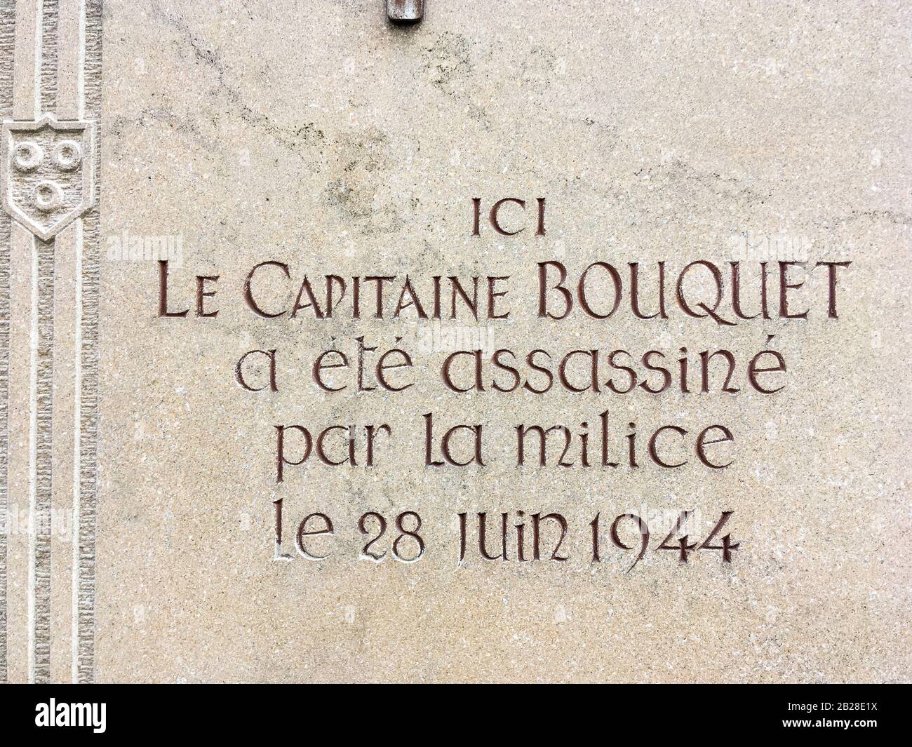 Homage to Captain Bousquet, a french resistant killed by the Milice, I-Phone photography, Mâcon, France Stock Photo
