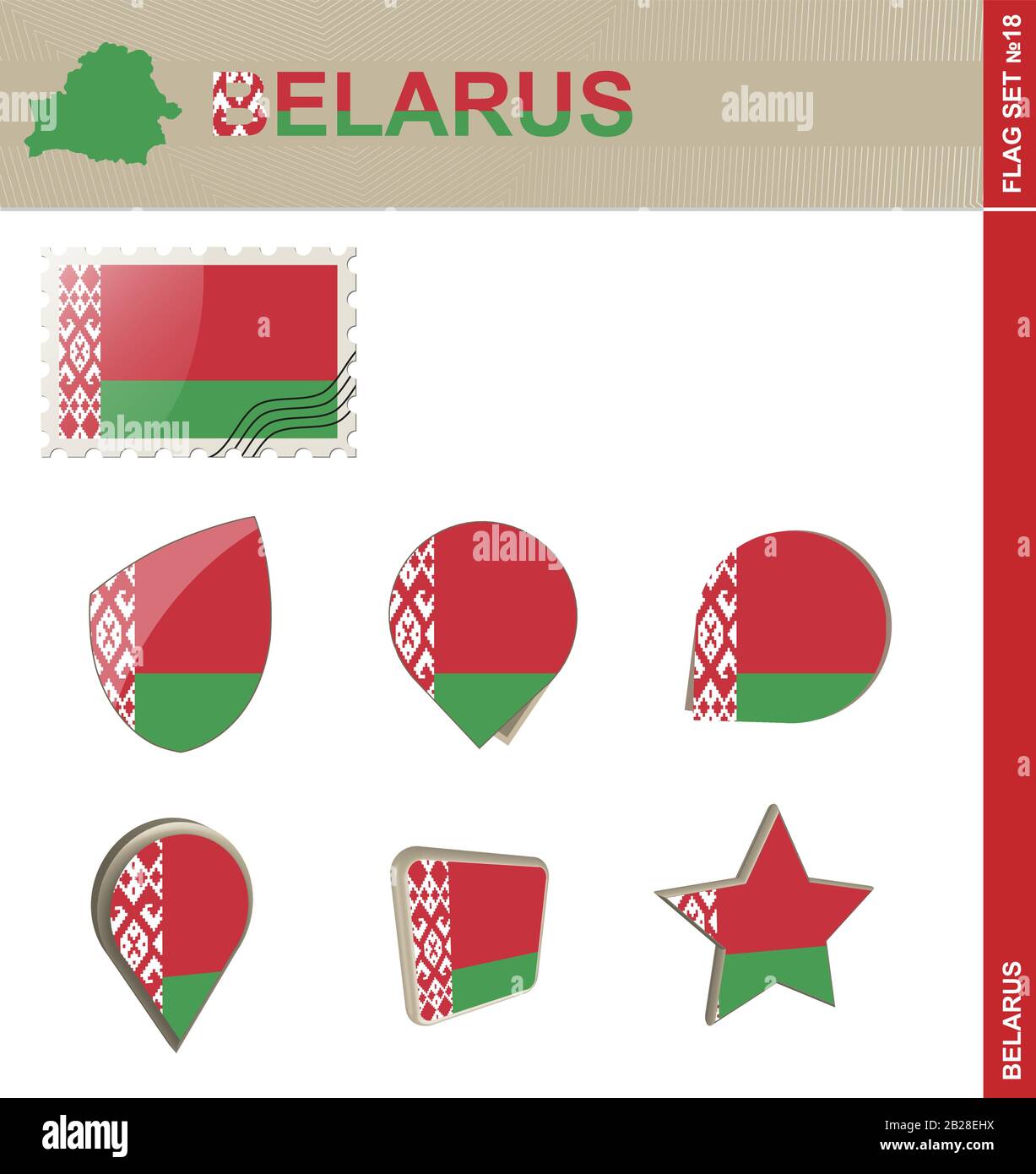 Belarus Flag Set, Flag Set #18. Vector. Stock Vector