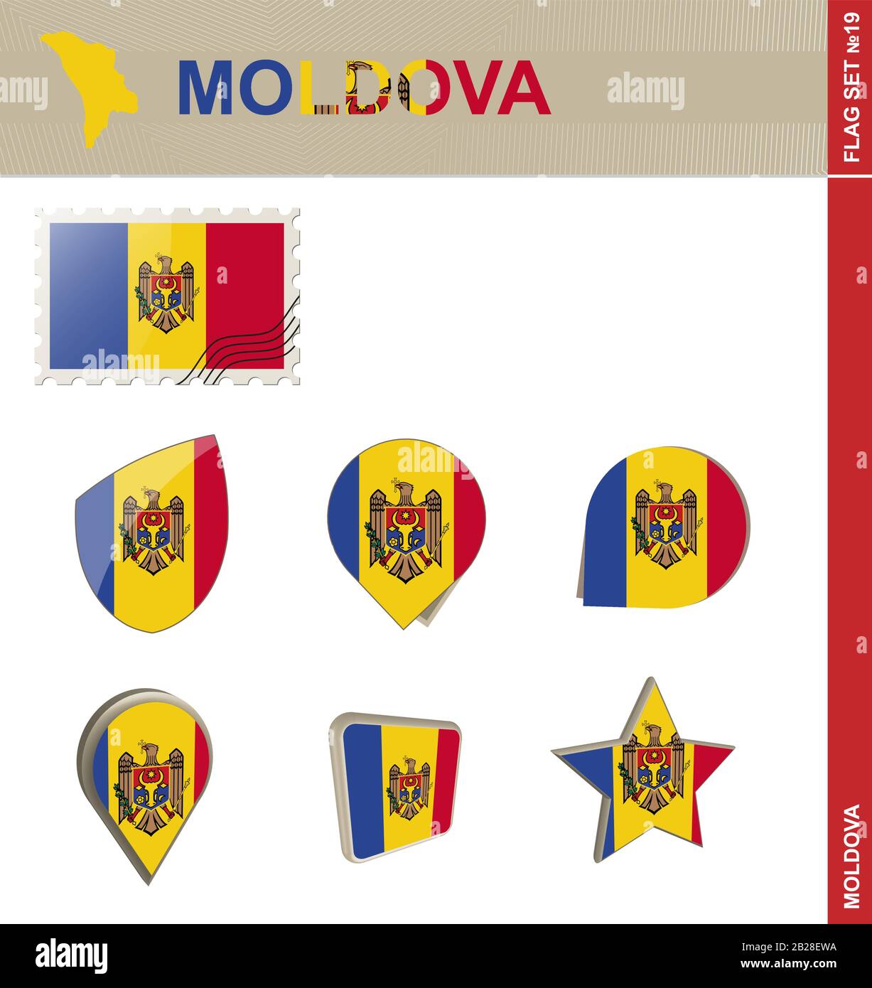Moldova Flag Set, Flag Set #19. Vector. Stock Vector