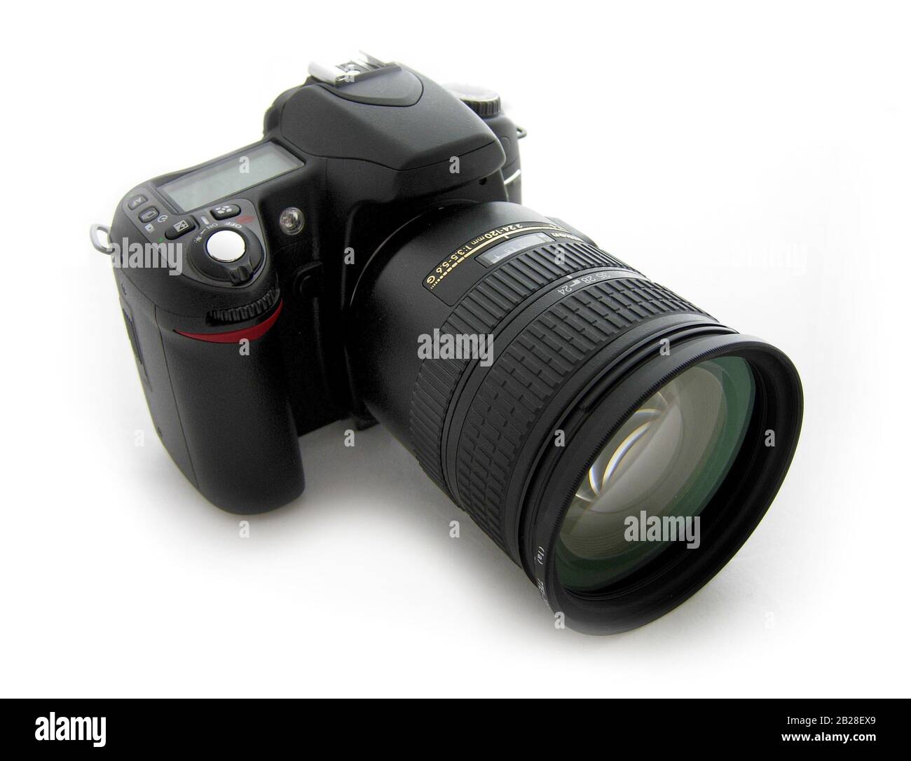 Black Digital Camera with a Zoom Lens Against the White Obscure ...