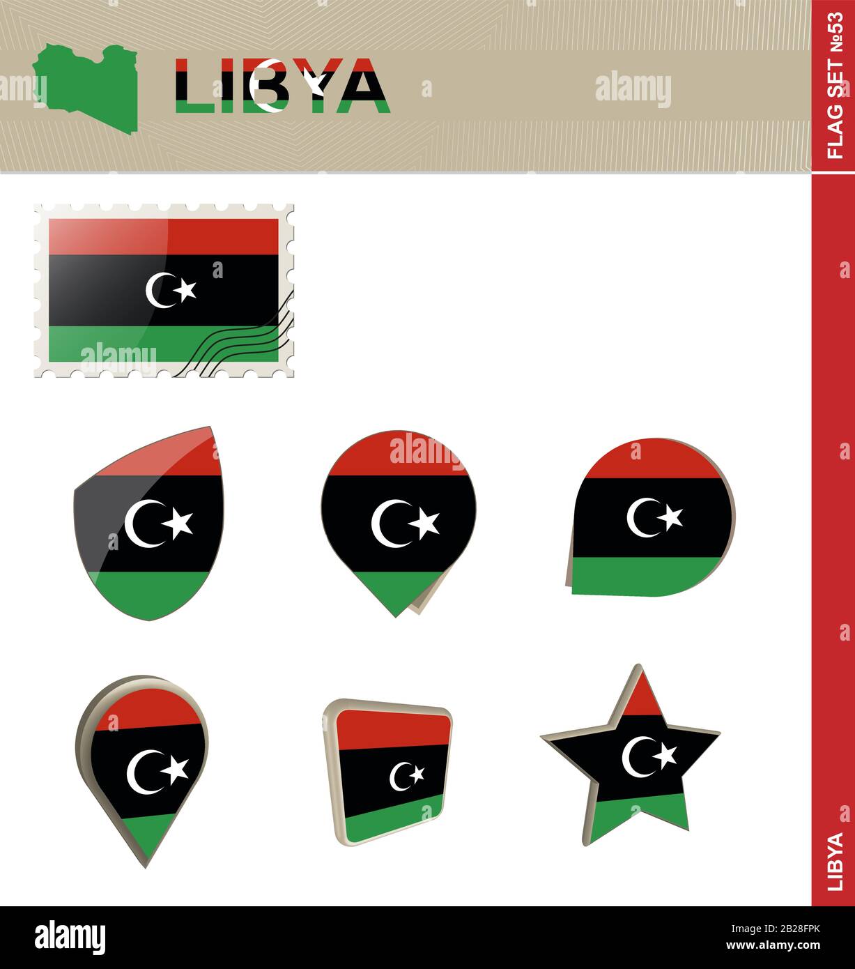 Libya Flag Set, Flag Set #53. Vector. Stock Vector