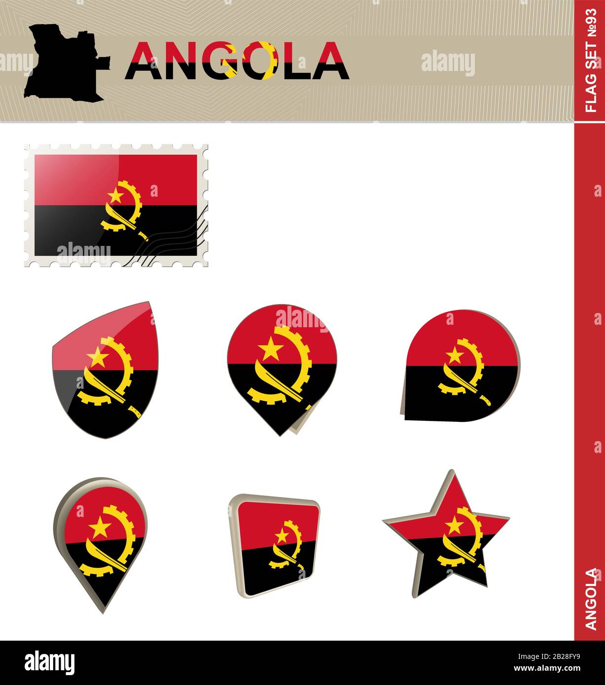 Angola Flag Set, Flag Set #93. Vector. Stock Vector
