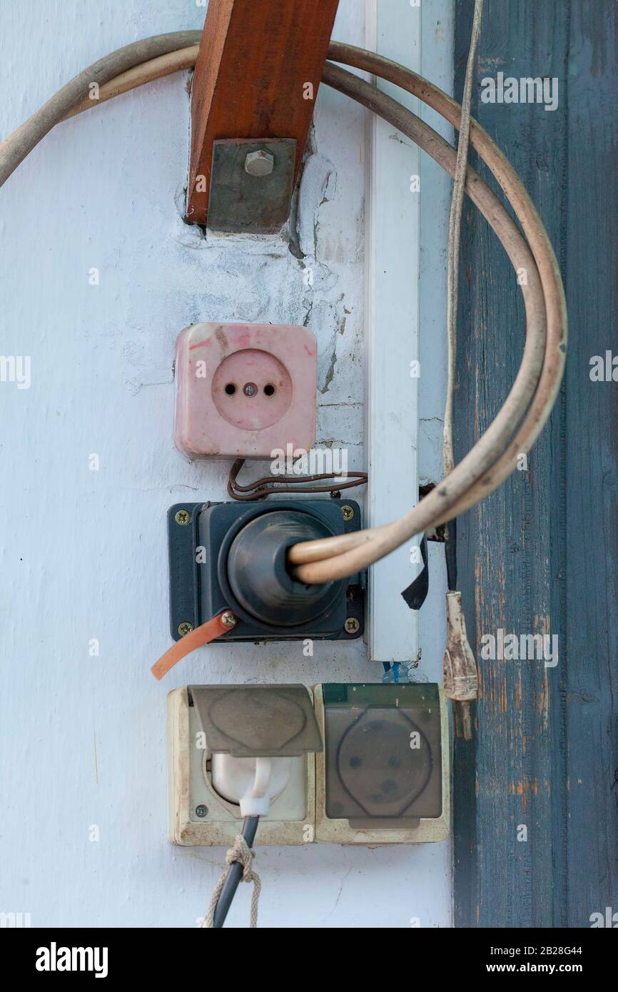 old plug in sockets for house electricity Stock Photo Alamy