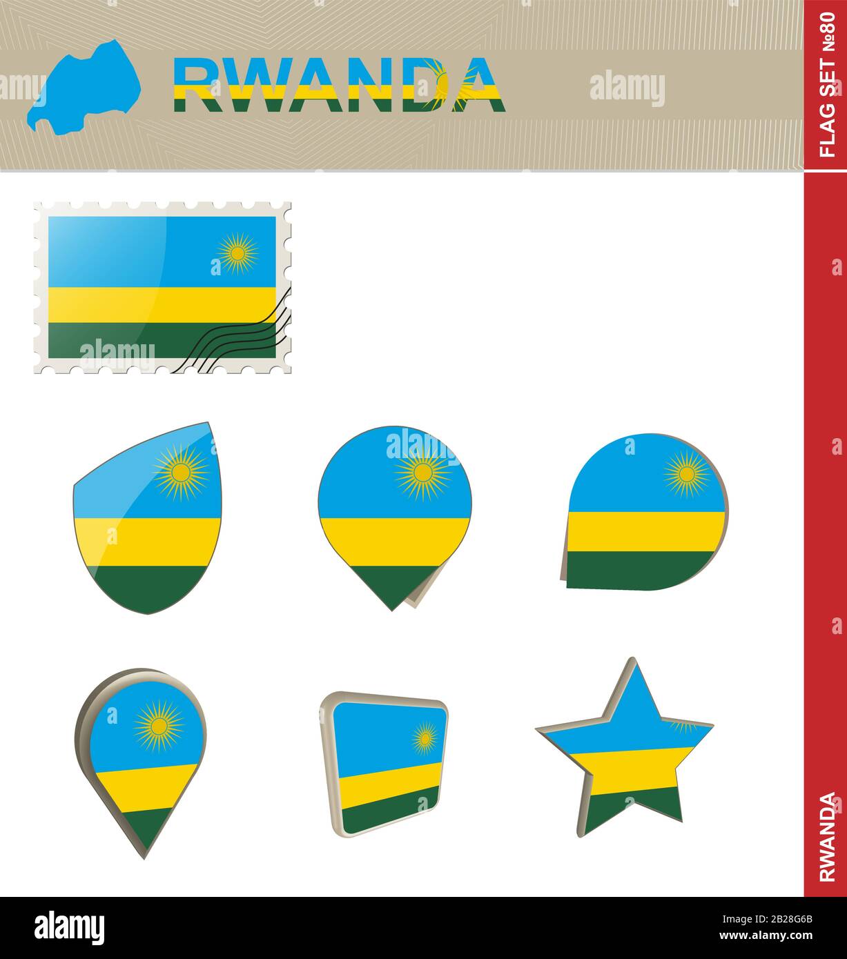 Rwanda Flag Set, Flag Set #80. Vector. Stock Vector