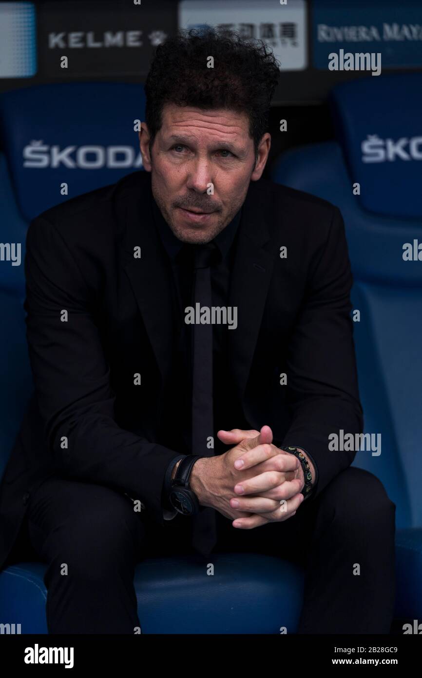 SPAIN-SOCCER-LA LIGA-RCD ESPANYOL VS ATLÉTICO DE MADRID .  Atlético de Madrid Cholo Simeone coach before La Liga match between RCD Espanyol and Atlético de Madrid in Cornellá, Spain, March 1, 2020.   © Joan Gosa 2020/Alamy Stock Photo