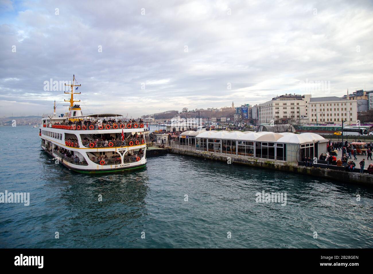 Eminonu, Istanbul / Turkey - 01/20/2017: A view from the Eminonu ferry port in Istanbul, Turkey. Stock Photo