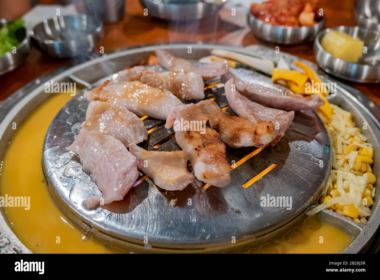 close up shot of Korean style BBQ meat at Los Angeles, California Stock Photo