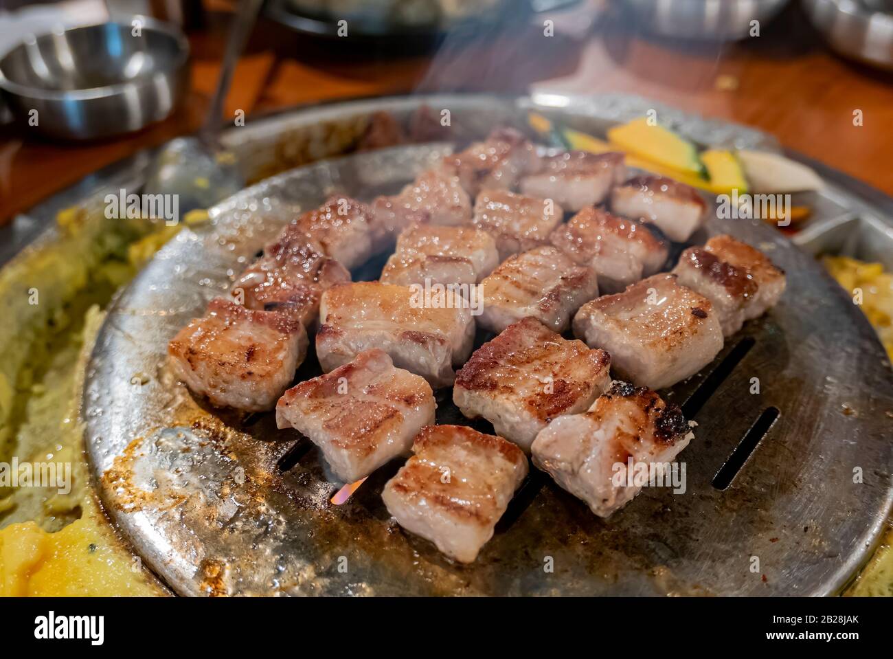 close up shot of Korean style BBQ meat at Los Angeles, California Stock Photo