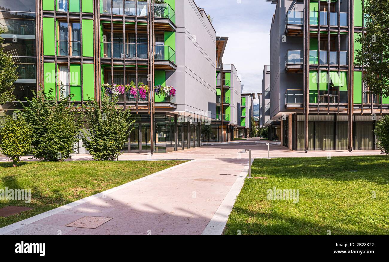 Le Albere residential district  of Trento designed by the famous Italian architect Renzo Piano, year 2013. Stock Photo
