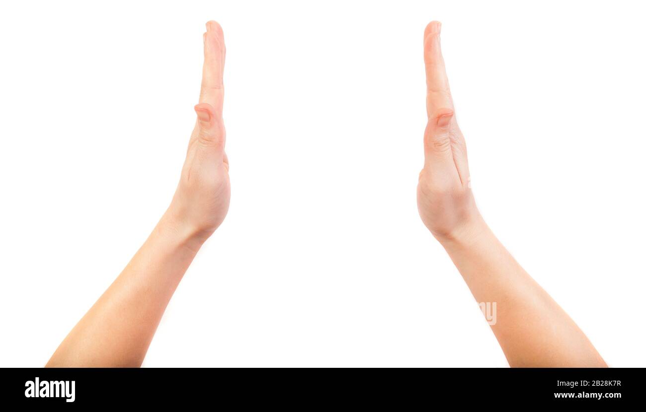 two woman's hands isolated on white background Stock Photo - Alamy