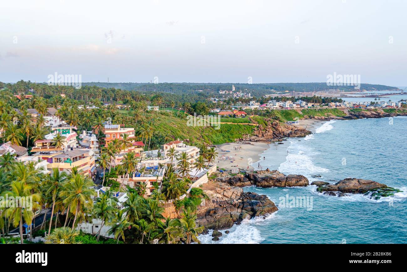 Beautiful aerial view of Vizhinjam Beach in Thiruvananthapuram, Kerala, India. Stock Photo