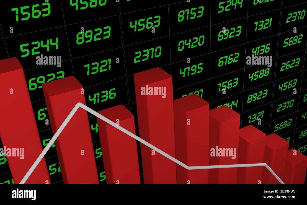 Stock market crisis. stock market crash. Stock market fall chart with red columns and green numbers. 3D rendering Stock Photo