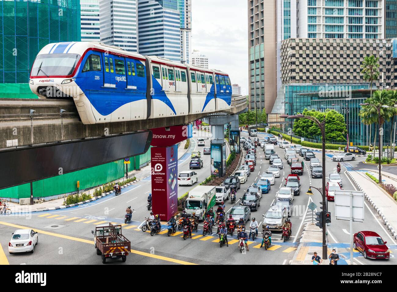 Traffic junction with the overhead monorail transport system 