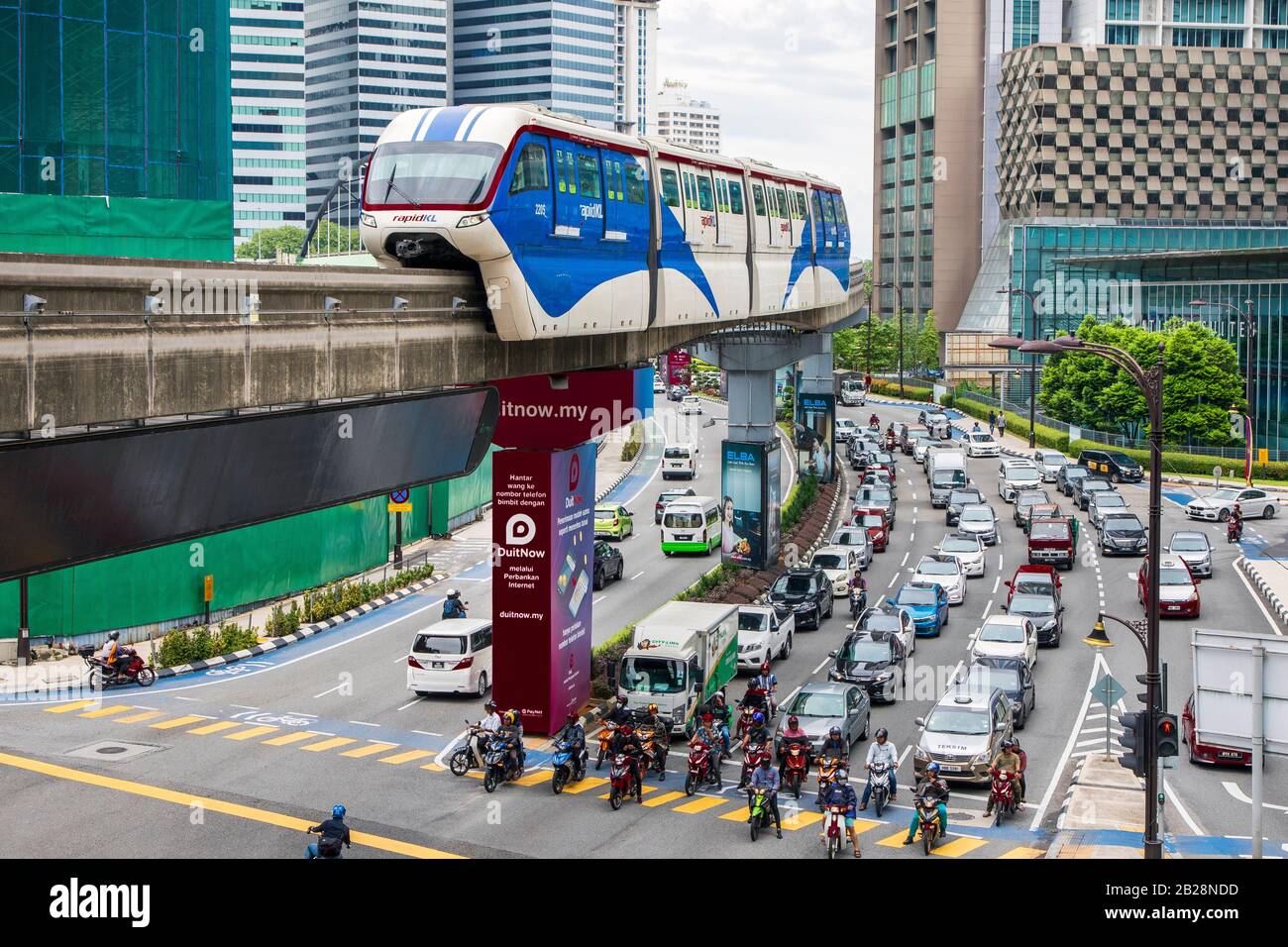 Traffic junction with the overhead monorail transport system Kuala Lumpur Asia Stock Photo Alamy