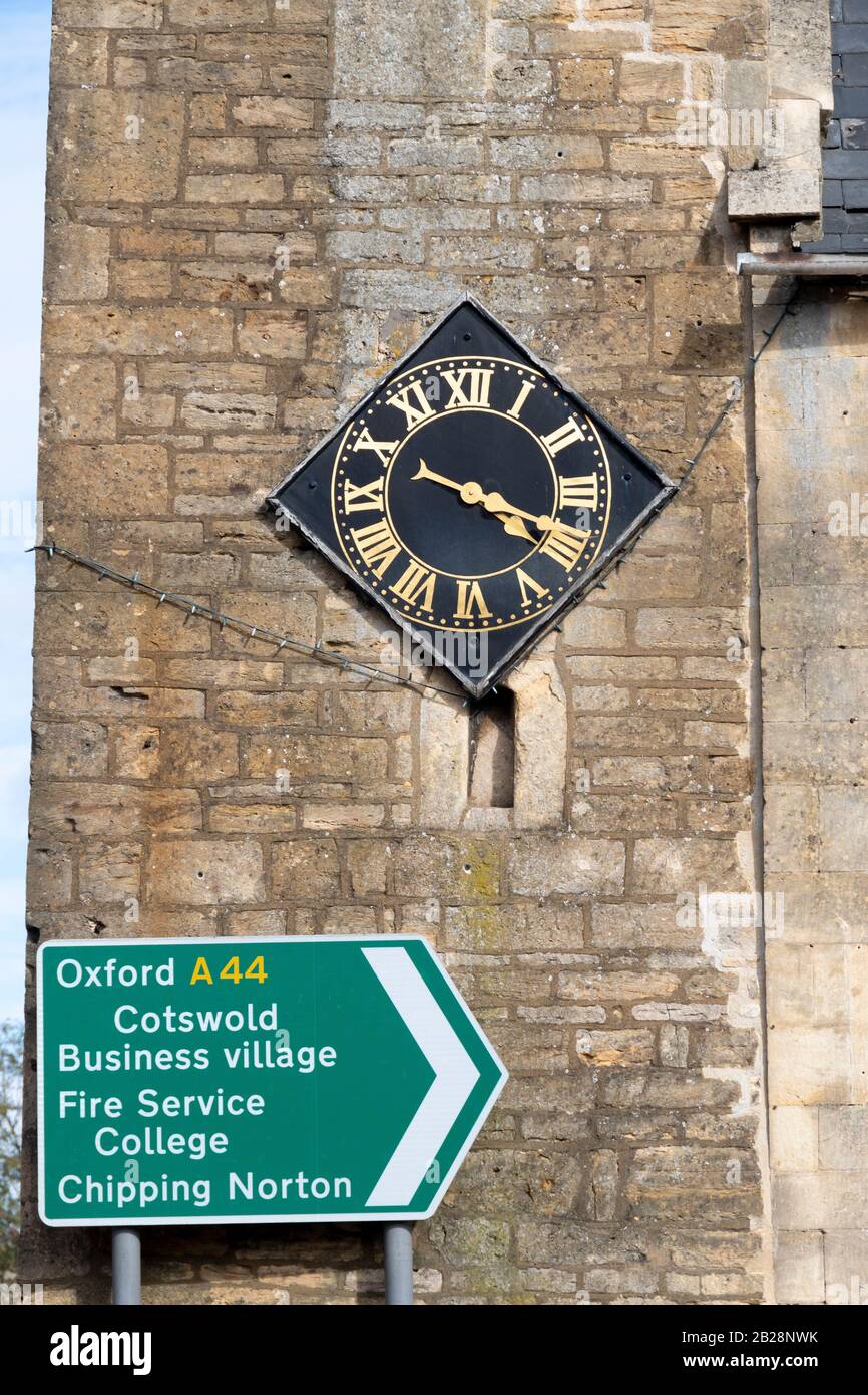 Clock on 'Curfew Tower',Moreton in the Marsh, Cotswolds, Gloucestershire, England Stock Photo