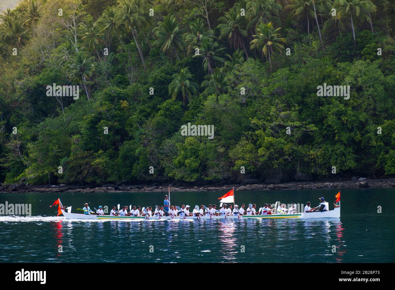 Asia, Indonesia, Maluku, Banda islands. A traditional korakora racing canoe Stock Photo