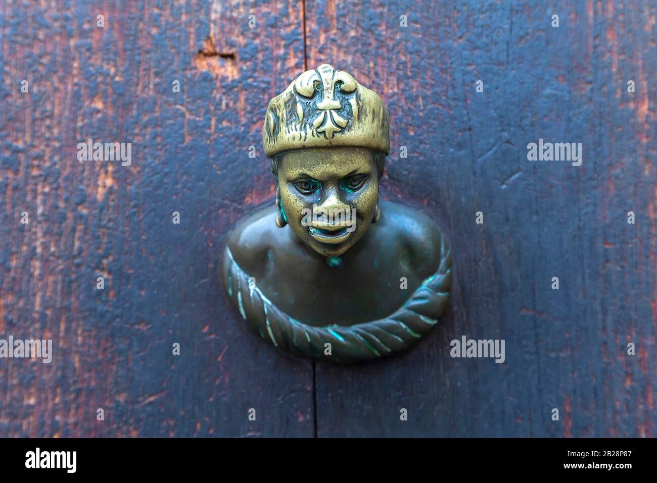Head of an Oriental as doorknob, Venice, Veneto, Italy Stock Photo
