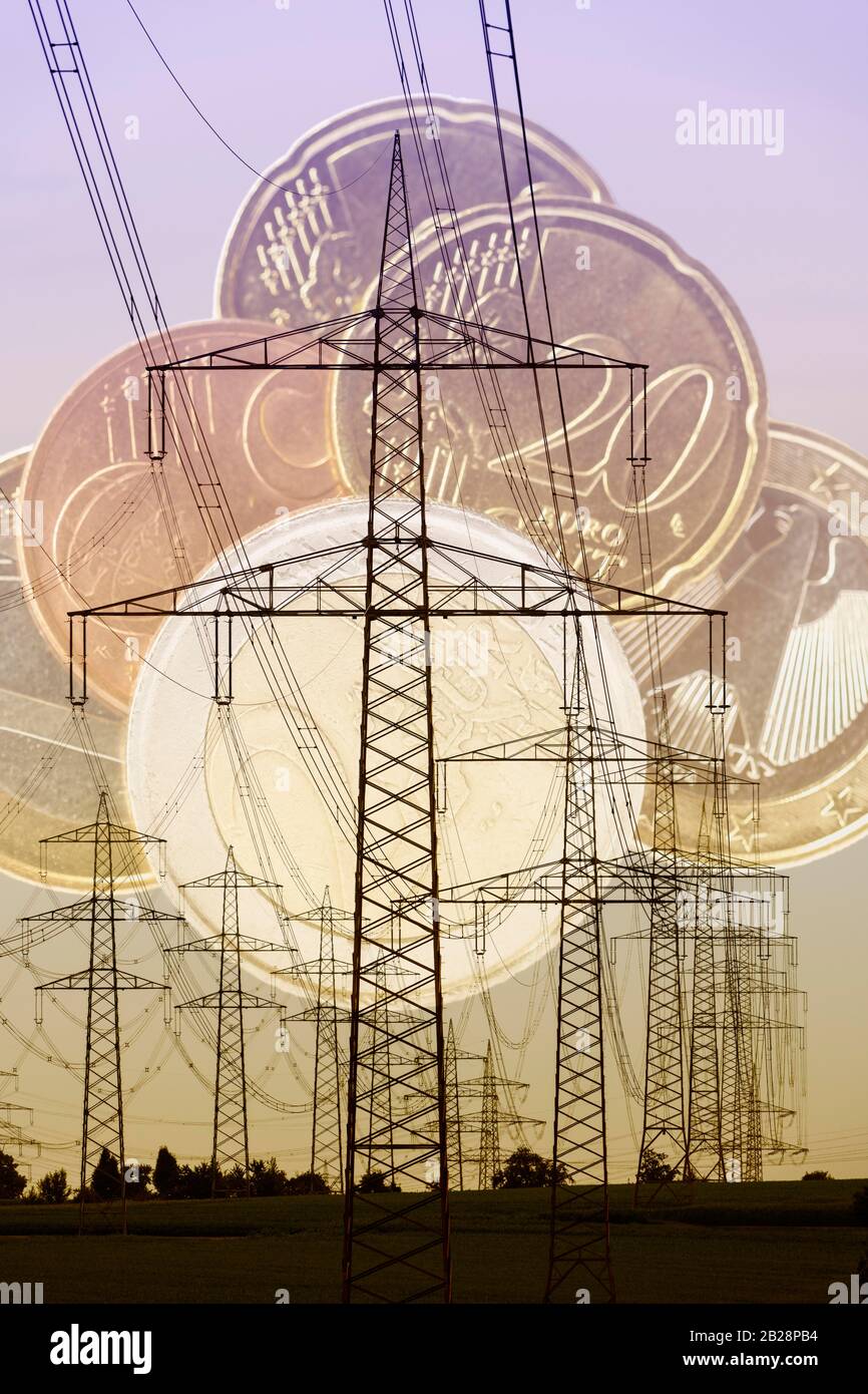 Digital Composing, power lines, electricity pylons, high voltage pylons