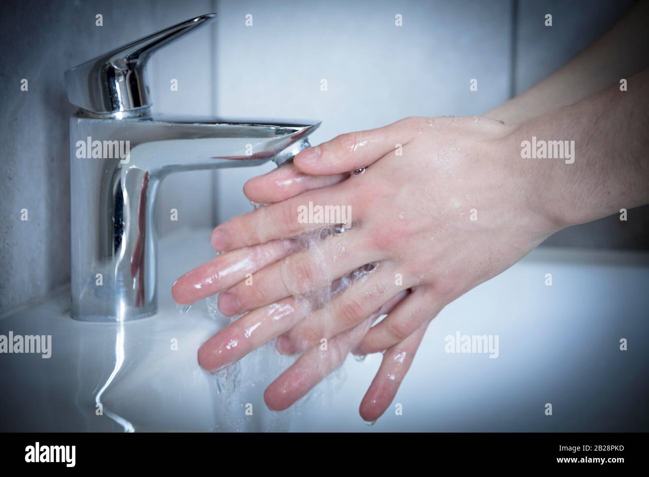 Close-up of someone washing their hands Stock Photo