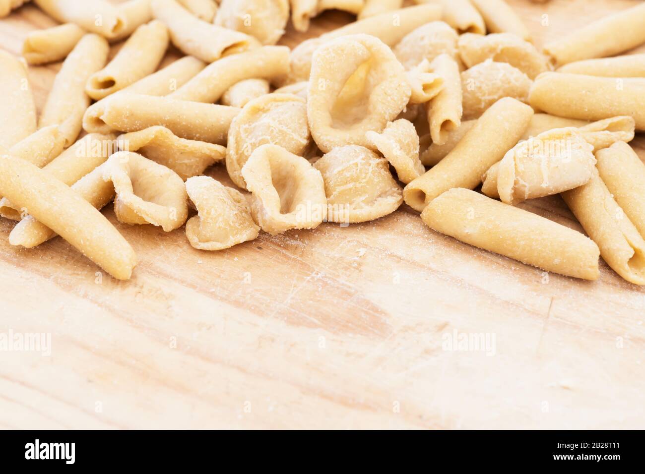Homemade raw apulian pasta background of italian pasta called
