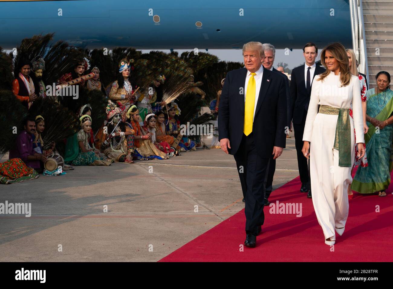 Ahmedabad, India. 24th Feb, 2020. President Donald J. Trump and First Lady  Melania Trump view cultural performances as they prepare to depart Agra Air  Base in Agra, India Monday, Feb. 24, 2020,