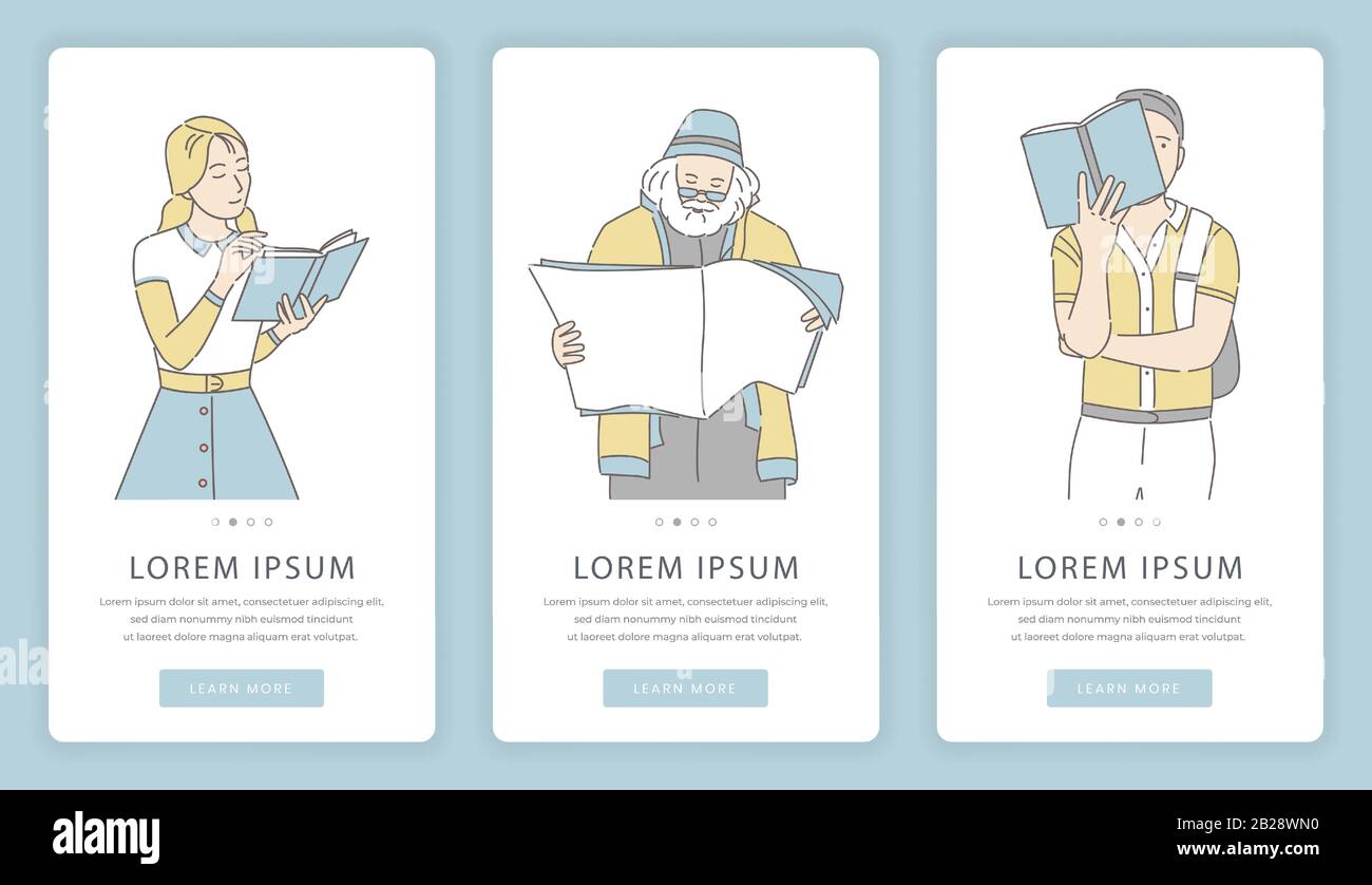 Reading and learning vector mobile app screens. Intelligent people