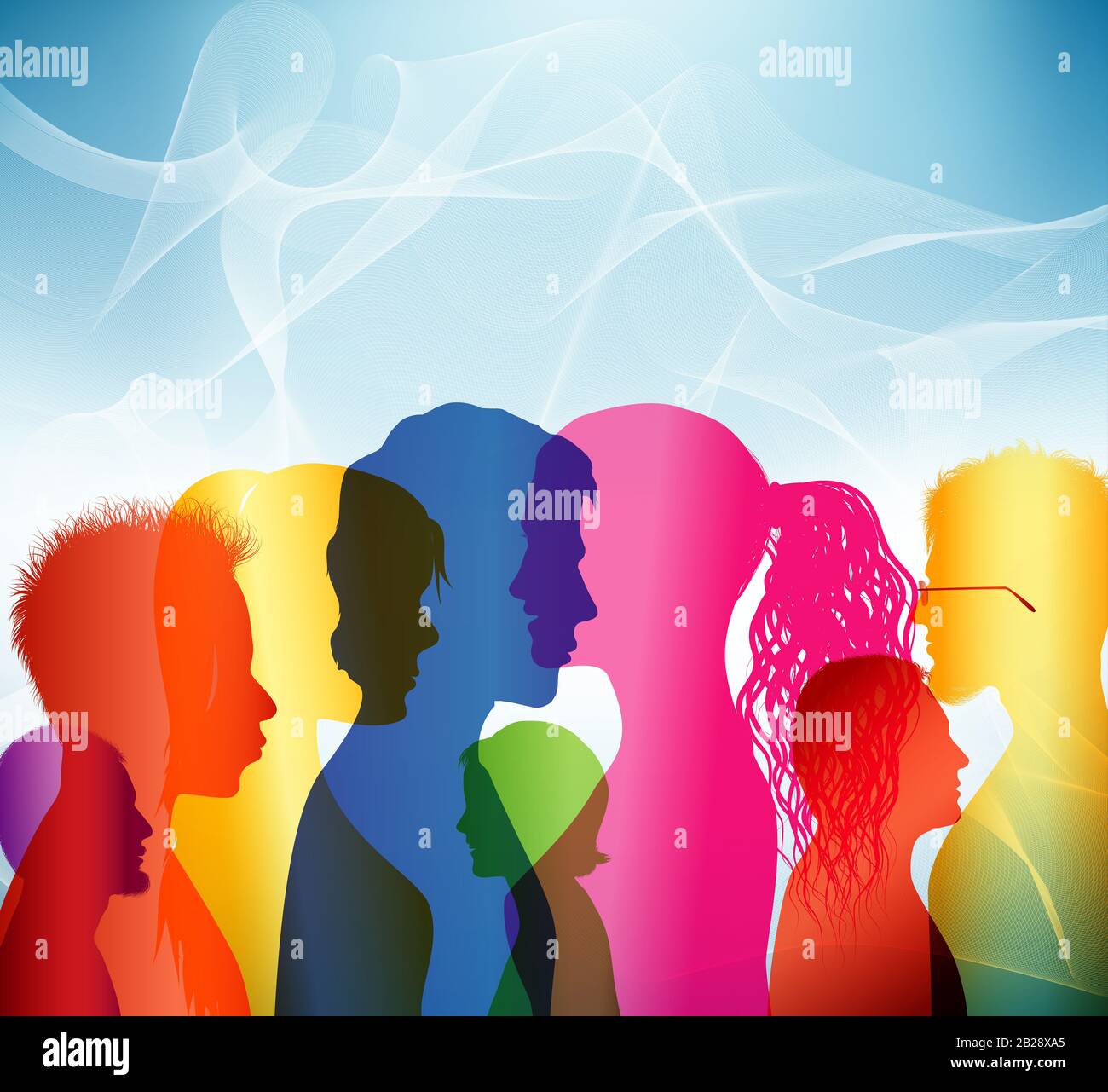 Crowd. Communication diversity people. Group of multiethnic people. Colored shilouette profiles. Community. Sharing idea. Social network. Communicate Stock Photo