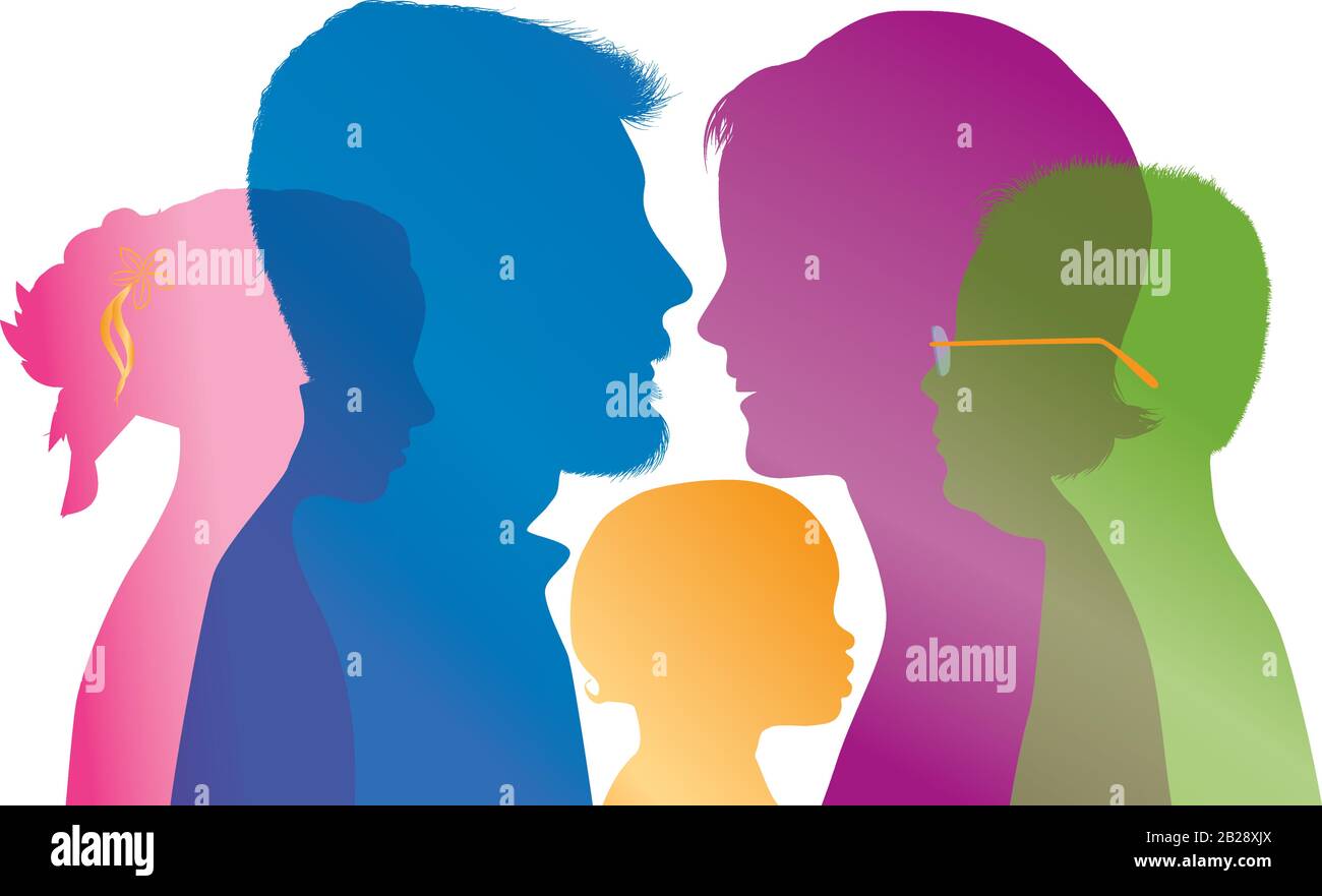 Family concept. Profiles with mom - dad - little boy - girl. Colored ...