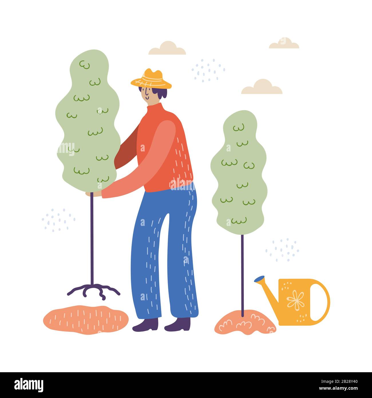 man works in the garden in blue pants vector illustration Stock Vector ...