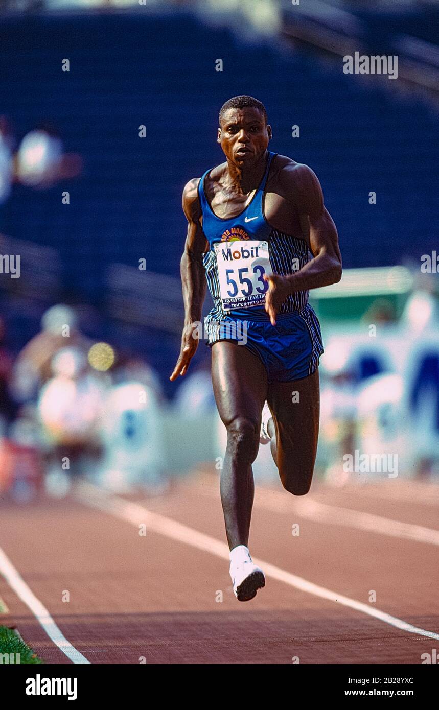 Carl Lewis competing at the 1996 US Olympic Track and Field Team Trials. Stock Photo