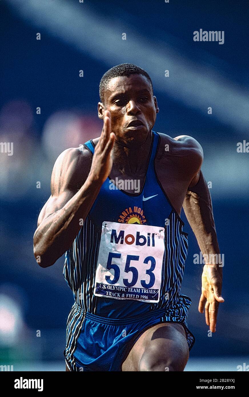 Carl Lewis competing at the 1996 US Olympic Track and Field Team Trials. Stock Photo