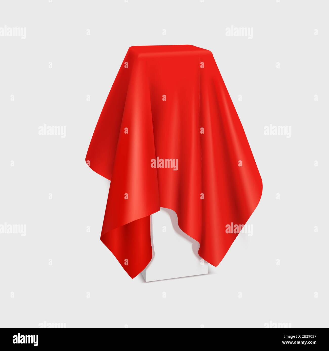 Vector realistic stand covered with red silk cloth isolated on white background Stock Vector