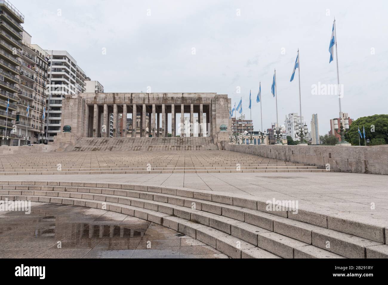 Civic Courtyard and Triumphal Propylaeum of the National Flag Memorial, in Rosario, Argentina; without people Stock Photo