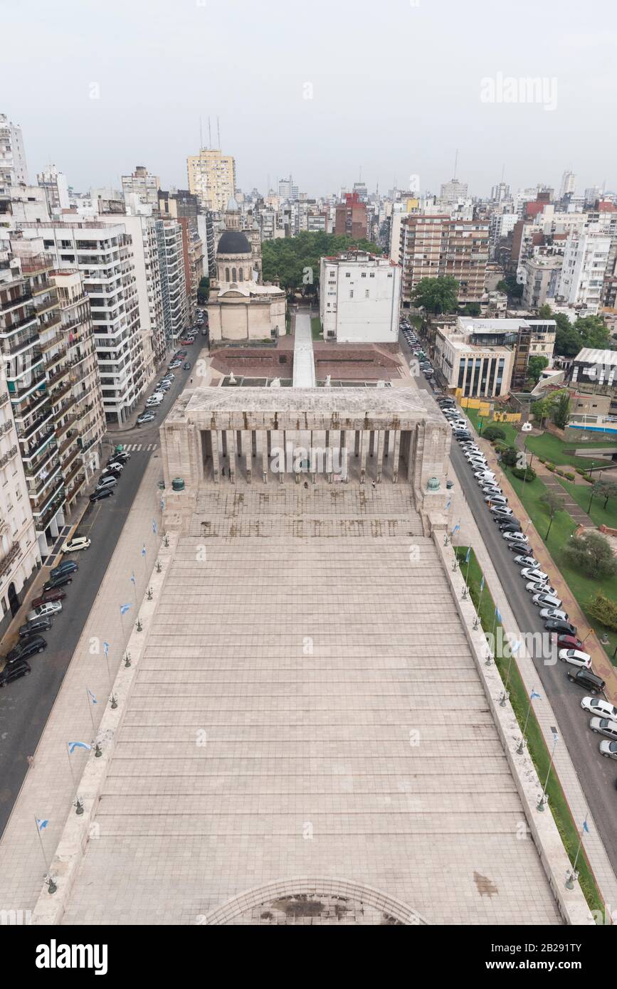 Civic Courtyard and Triumphal Propylaeum of the National Flag Memorial, in Rosario, Argentina; view from the Tower. Stock Photo