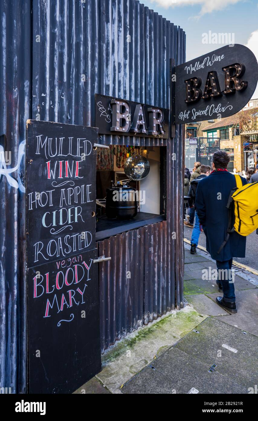 Bar Cafe at Columbia Road Market London - Columbia Road Sunday Market - A Sunday flower market the popular market is now a popular Sunday destination. Stock Photo