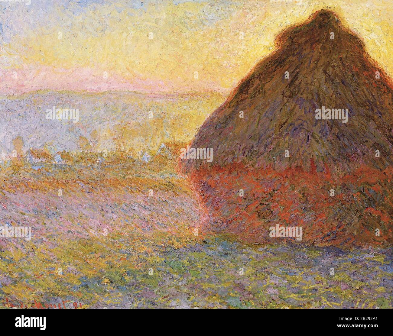 Grainstacks (Sunset), or, Haystacks (Sunset) (1891) Painting by Claude Monet - Very high resolution and quality image Stock Photo