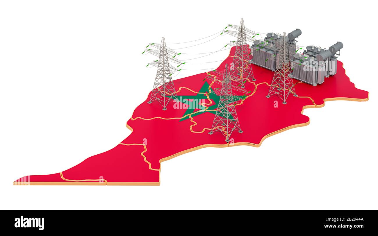 Electrical substations in Morocco, 3D rendering isolated on white