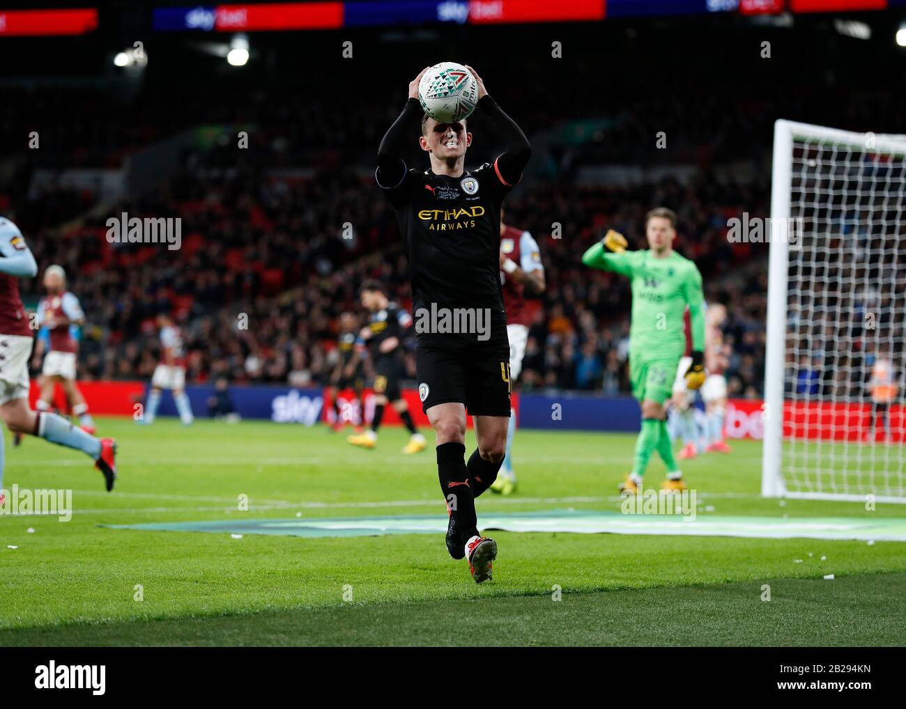 Wembley Stadium London Uk 1st Mar 2020 Carabao Cup Final League Cup Aston Villa Versus Manchester City Phil Foden Of Manchester City Reacting With The Match Ball After Missing An Opportunity To