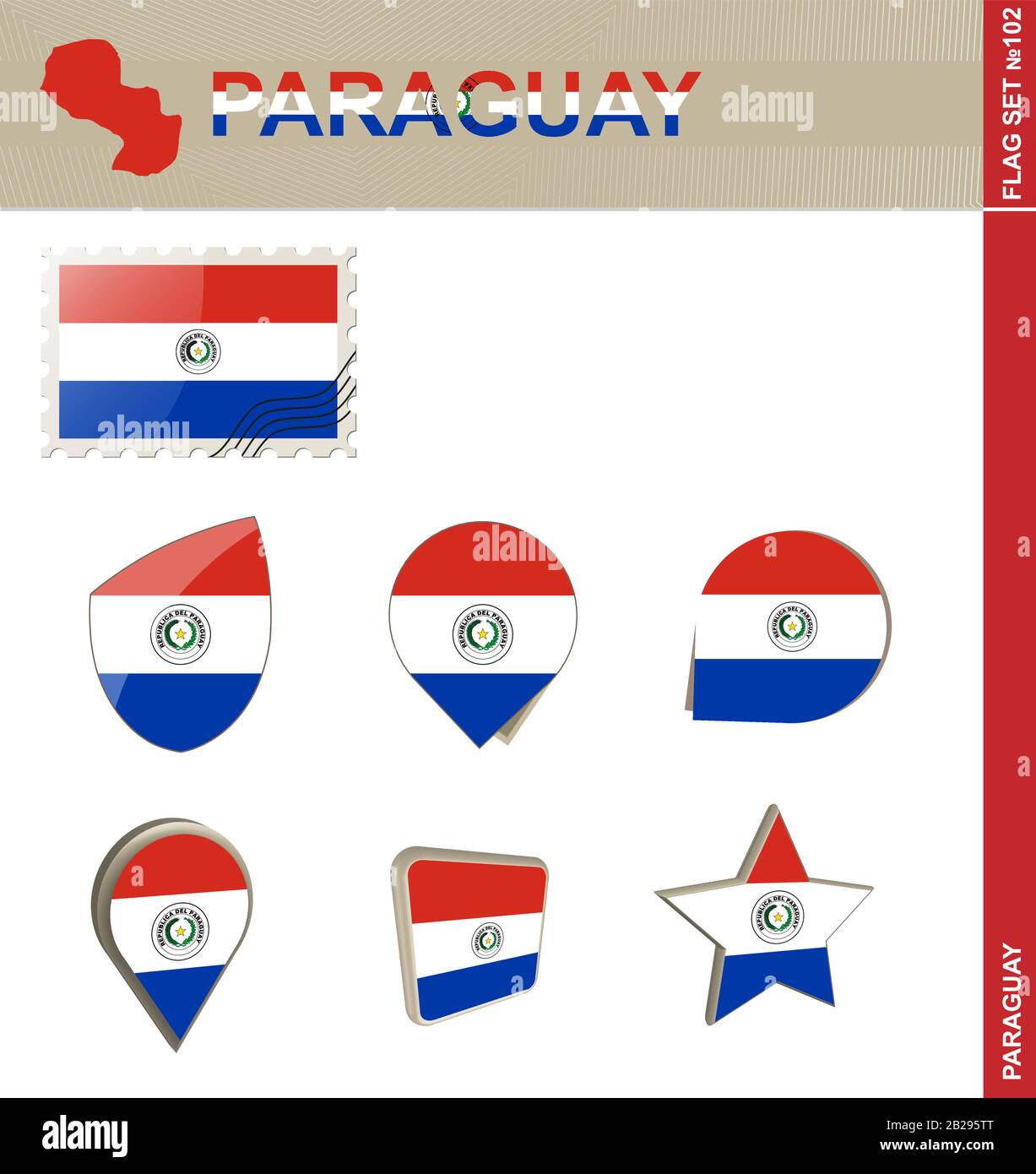 Paraguay Flag Set, Flag Set #102. Vector. Stock Vector