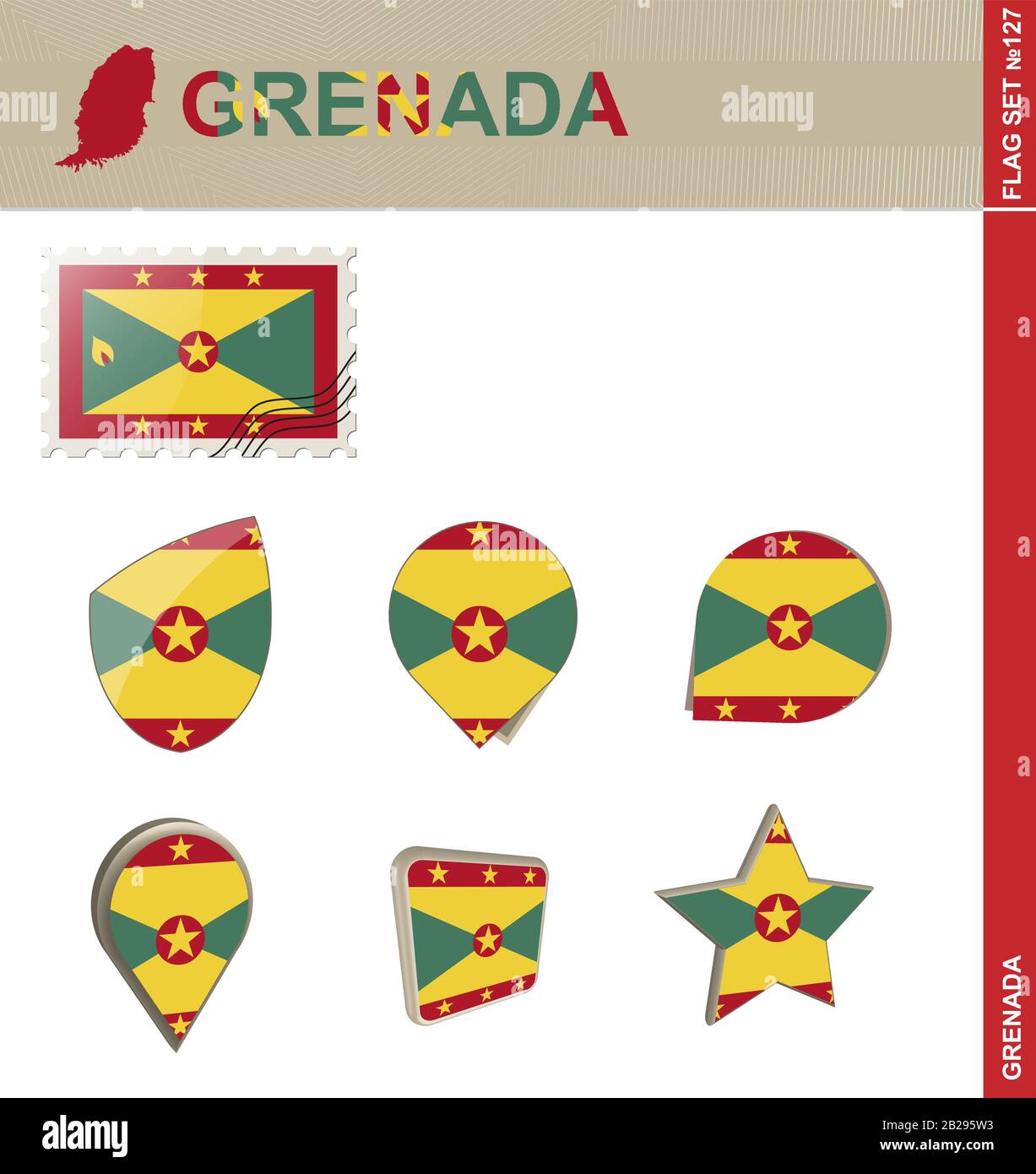 Grenada Flag Set, Flag Set #127. Vector. Stock Vector