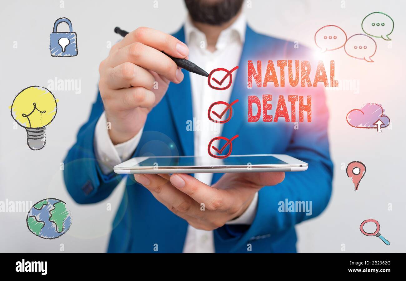 Writing note showing Natural Death. Business concept for occurring in ...