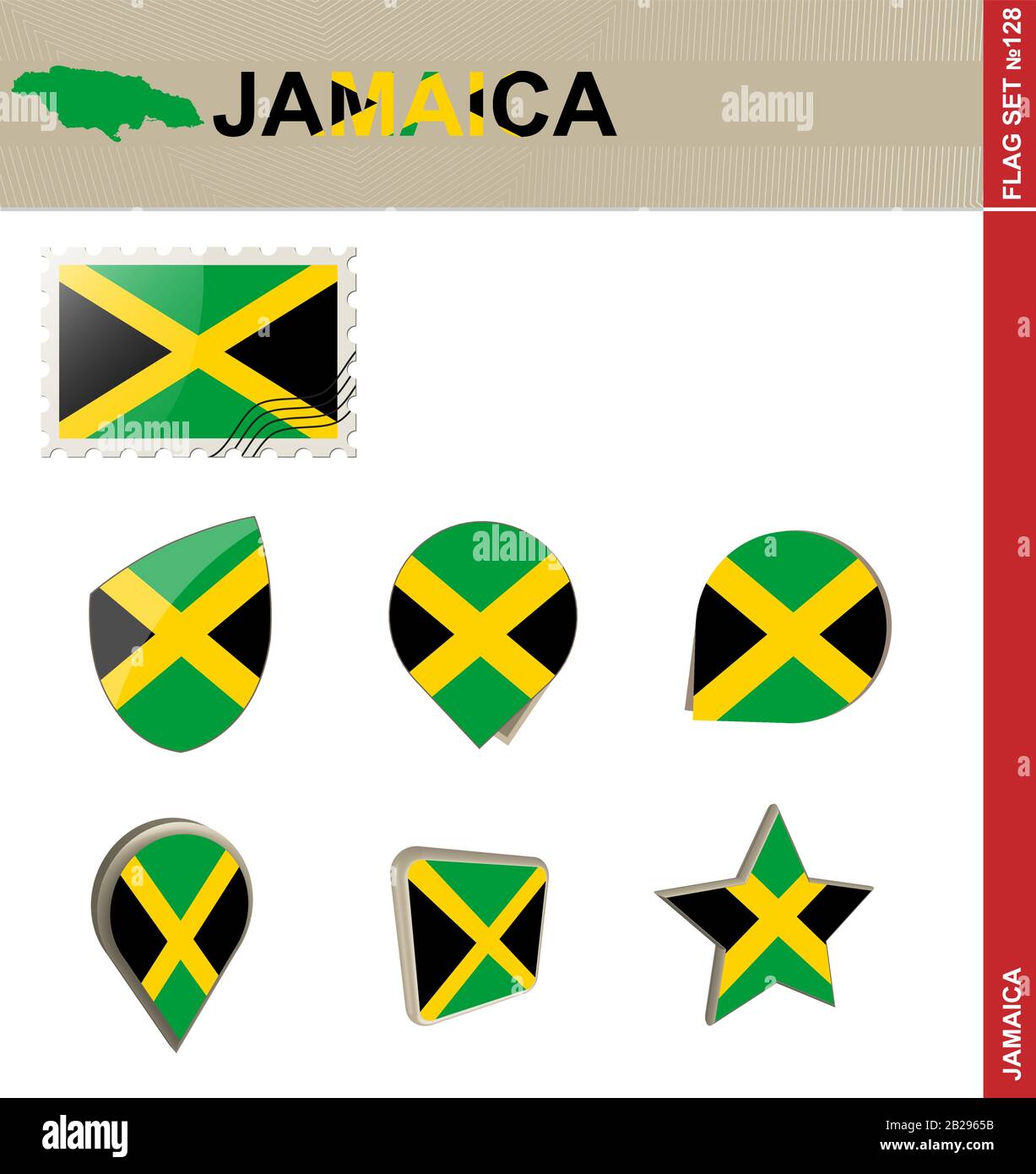 Jamaica Flag Set, Flag Set #128. Vector. Stock Vector