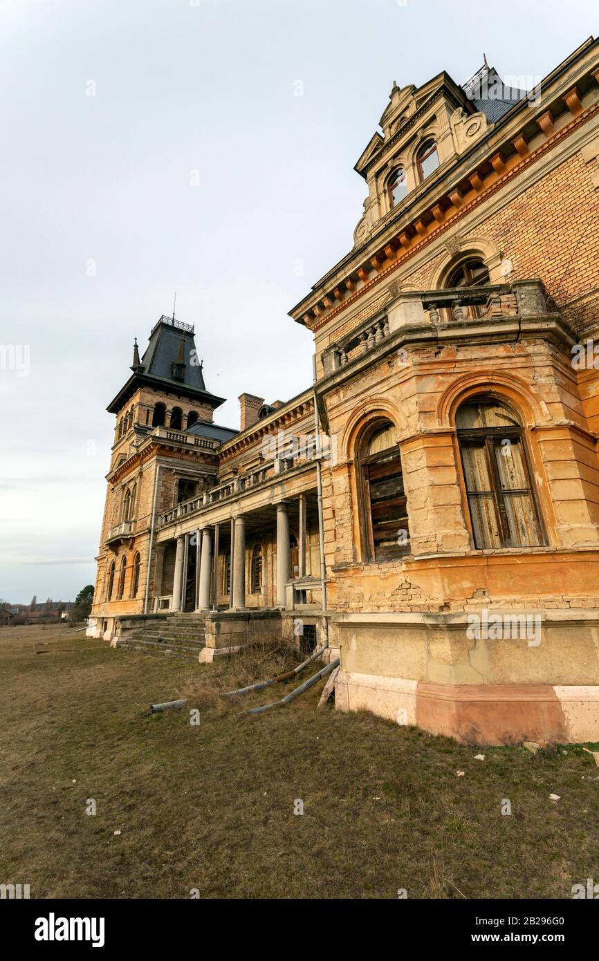 The abandoned Kegl castle in Csalapuszta, Hungary on a winter day. Stock Photo