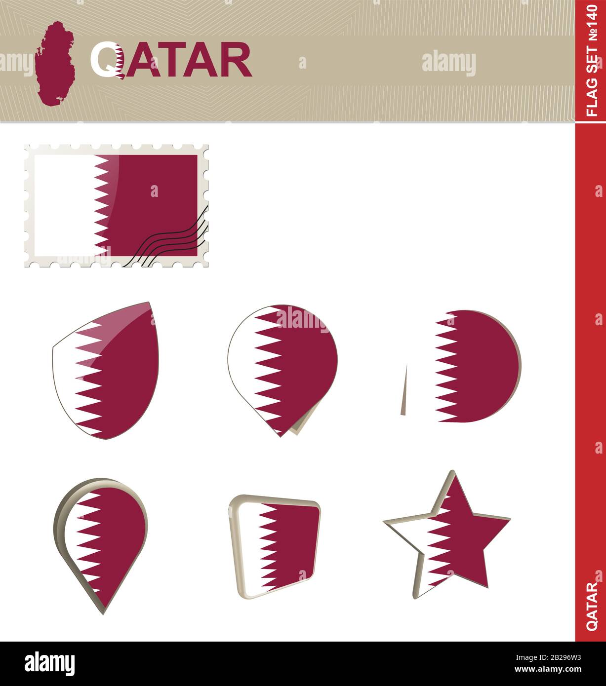 Qatar Flag Set, Flag Set #140. Vector. Stock Vector