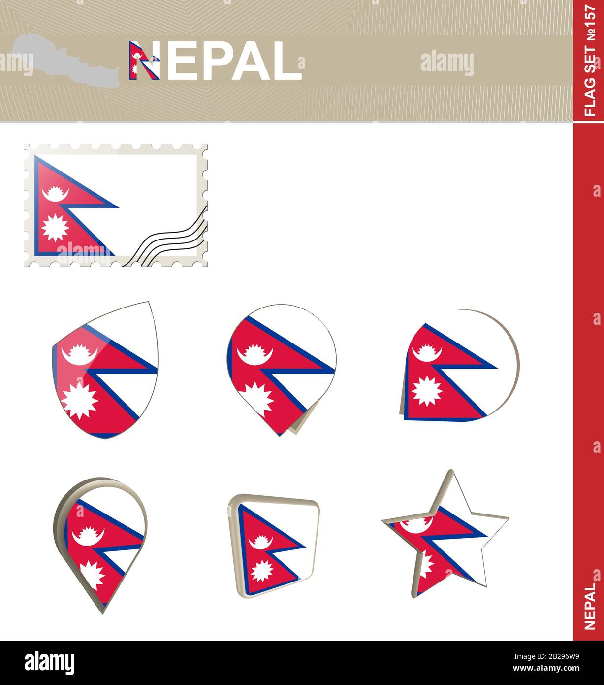 Nepal Flag Set, Flag Set #157. Vector. Stock Vector